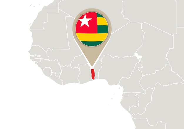 Africa with highlighted Togo map and flag