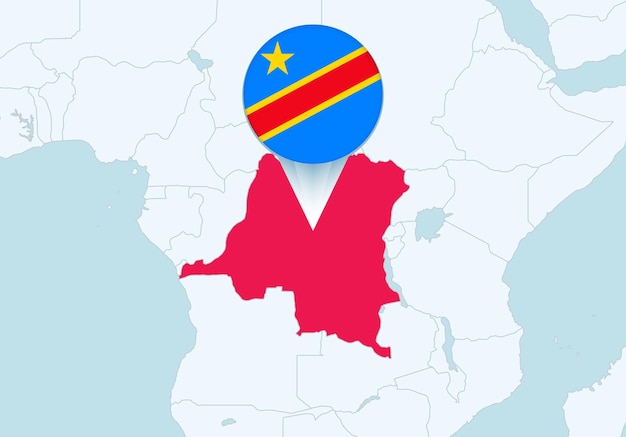 Africa with selected DR Congo map and DR Congo flag icon