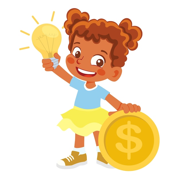 African American Girl holding electric lamp and money