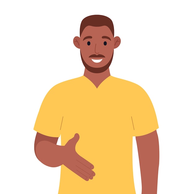 African american giving hand shake pose and smiling with welcome gesture Vector illustration