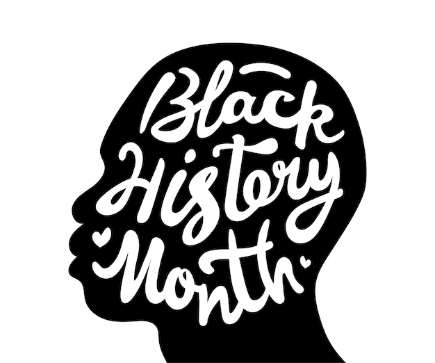 African-American History Month. Text lettering for annual observance. Shape of african men's head.