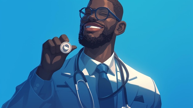 Vector african american male doctor in his 40s performing a checkup