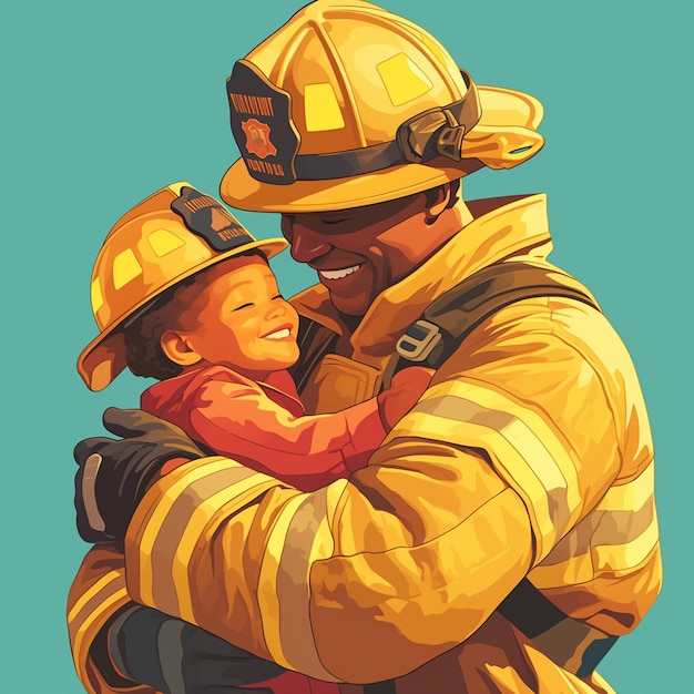 African American Male Firefighter in His 40s Saving a Child