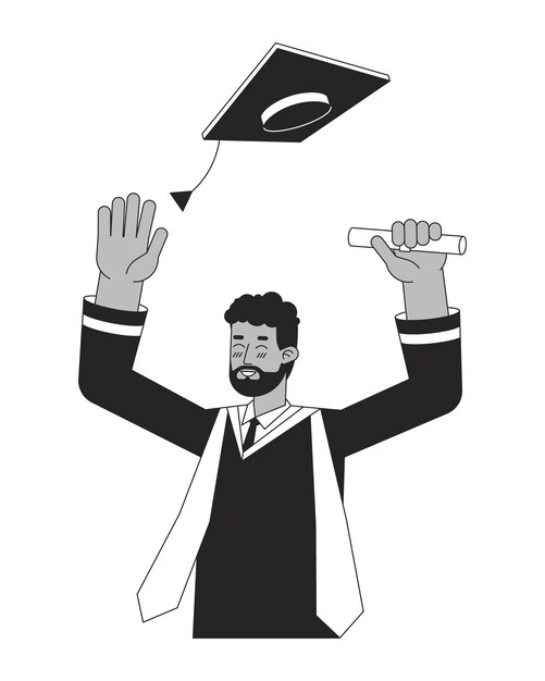 African american male student with diploma graduation flat line black white vector character Editable outline half body person Graduate simple cartoon isolated spot illustration for web design