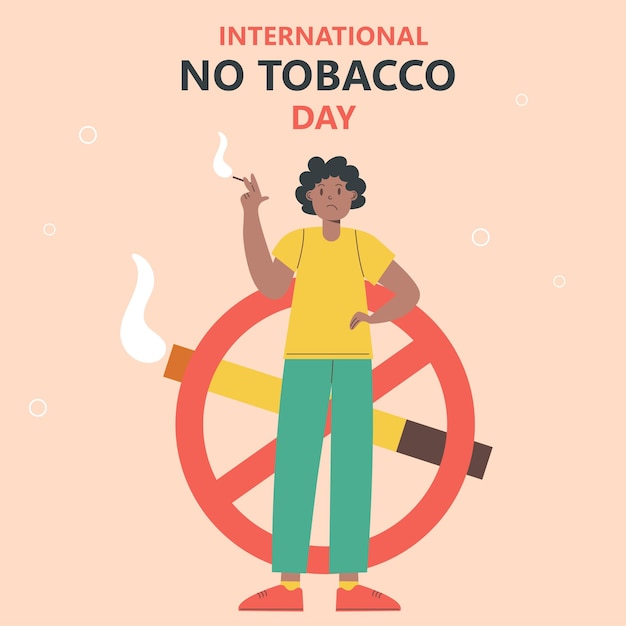 An African American man smokes and is not happy Handdrawn illustration for World No Tobacco Day