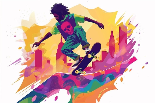 African American Skateboarder Illustration