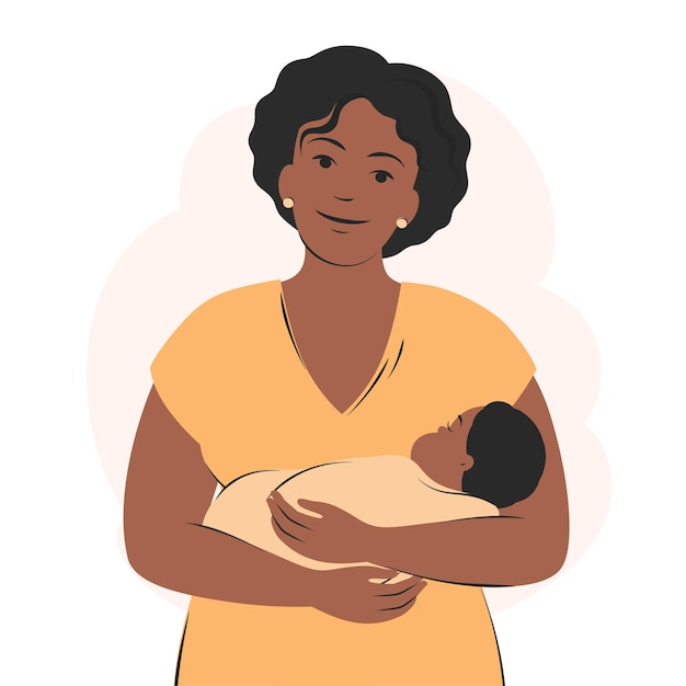 African American woman is holding newborn baby Family health care maternity concept