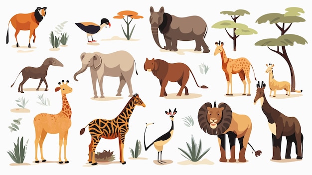 Vector african animal predators birds mammals wildlife safari