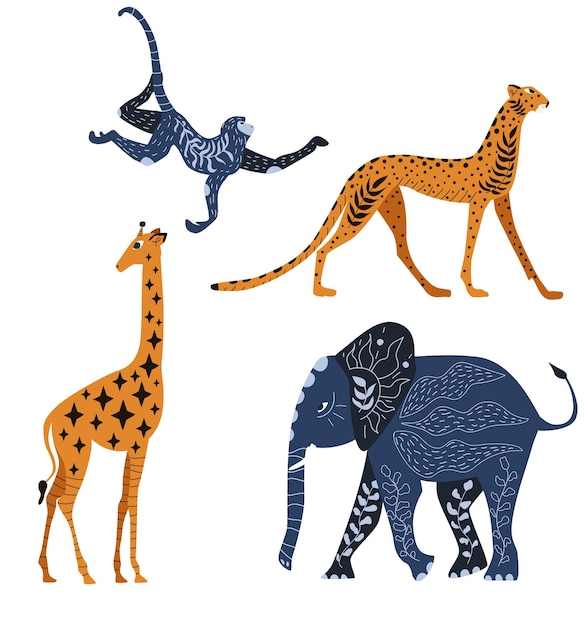 African animals cheetah elephant giraffe monkey Vector illustration