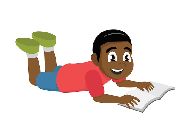 African Boy reading book lying down  