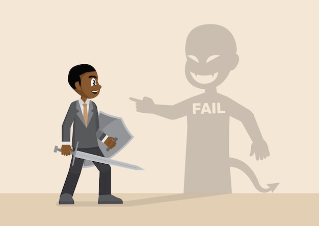 African businessman fight with shadow of failure himself.