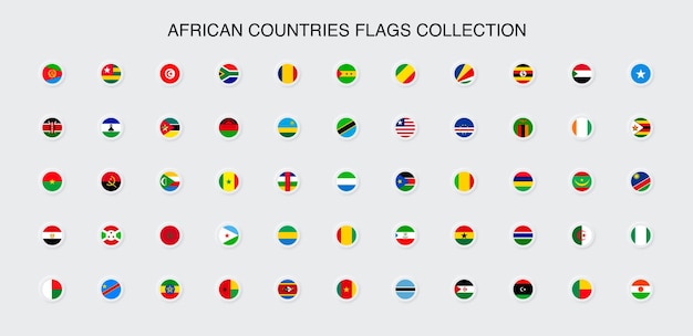 African countries flags collection Neumorphism style Vector EPS 10