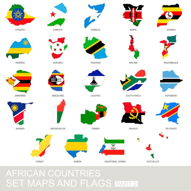 African countries set, maps and flags, part 2