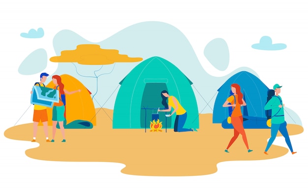 African Desert Campsite Flat Vector Illustration