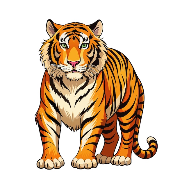 African feline tiger cartoon style on white background