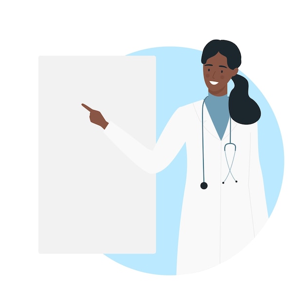 Vector african female doctor pointing at black board