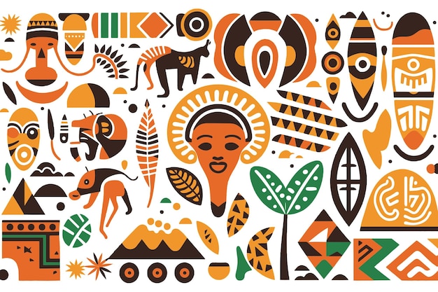 African Folklore Abstract Pattern Ethnical Symbol People Animals Lifestyle