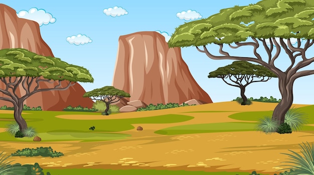 African forest landscape scene with many trees