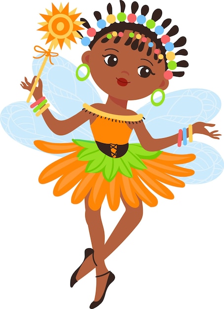 African girl in flower dress Magic fairy character