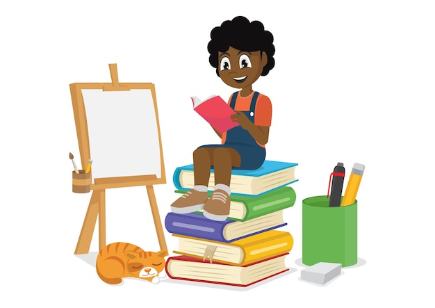 African girl reading books vector eps10