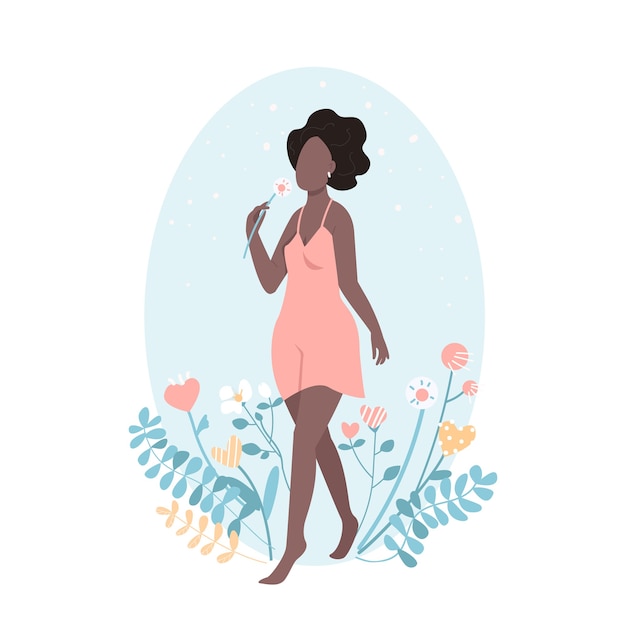 African happy girl with flower in flat style