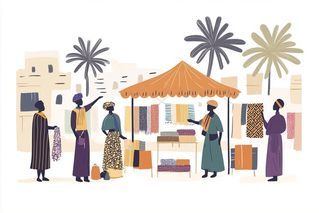 Vector african market scene vibrant colors