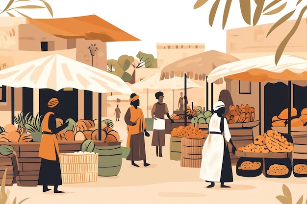 Vector african market scene with vector art