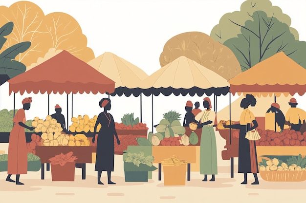 African Market Scene with Vector Art