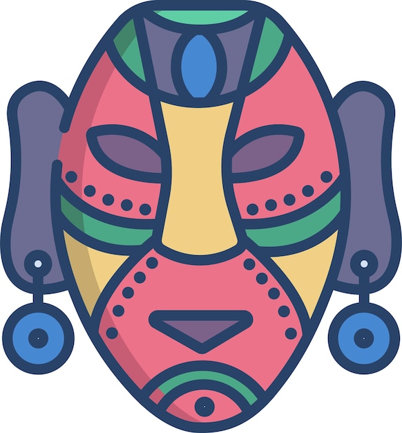 Vector african mask linear color illustration