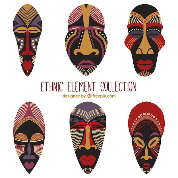 African masks set in ethnic style