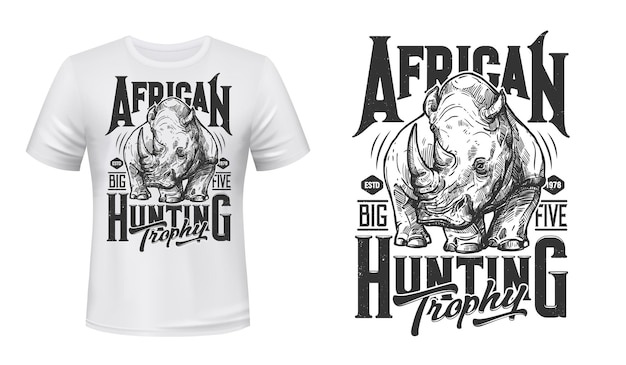 African rhino hunting t-shirt print rhinoceros mascot