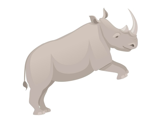 African rhinoceros jumping side view cartoon animal design flat vector illustration