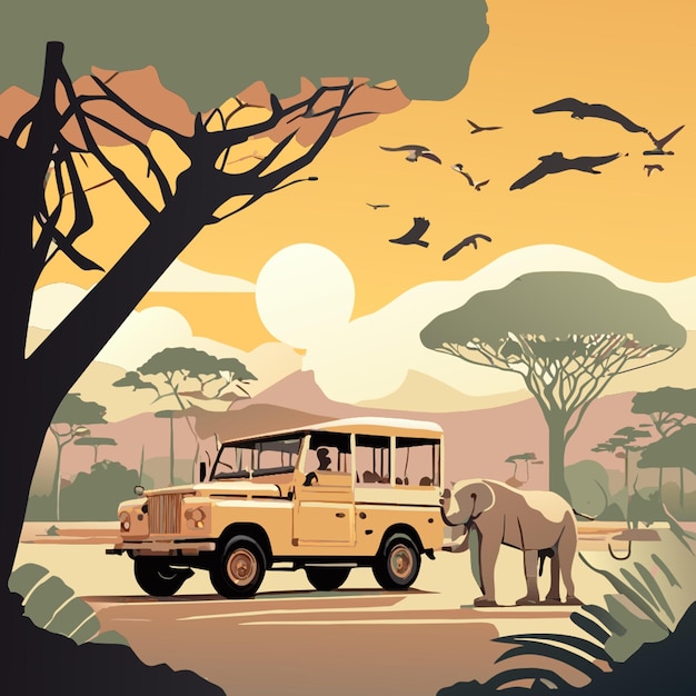 Vector african safari adventure vector illustration flat 2