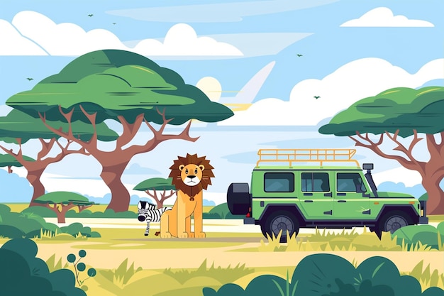 Vector african safari scene with wildlife illustration