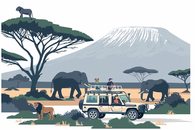 Vector african safari with animals vector illustration