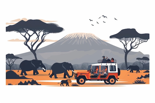 Vector african safari with animals vector illustration