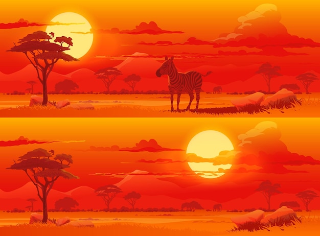 African savanna sunset animals vector landscape