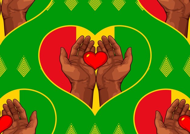 Vector african seamless pattern hand heart and flag africa picture art and abstract background