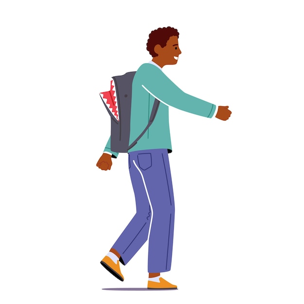 African Student Boy Go to School Isolated on White Background Pupil Male Character in Uniform and Schoolbag Go for Getting Education and Knowledges to College Cartoon People Vector Illustration