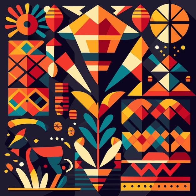 african themed geometric tropical colorful pattern vector illustration flat 2