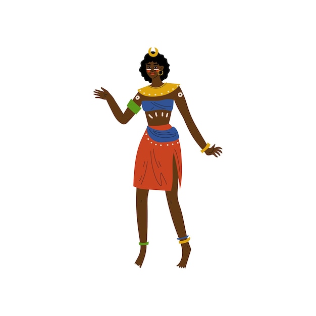 African Woman Aboriginal Girl Dressed in Bright Traditional Ethnic Tribal Clothing Vector Illustration on White Background