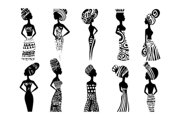 Vector african woman silhouette set