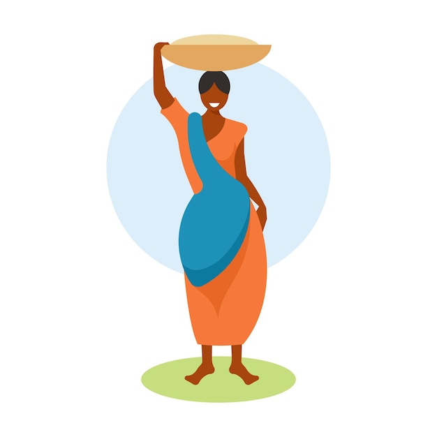 African woman with a tray in her hands Vector flat illustration