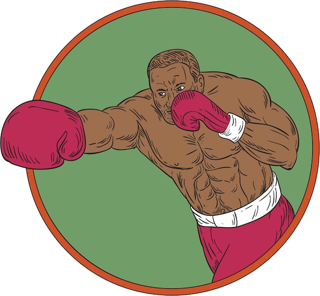 AfricanAmerican Boxer Right Hook Circle Drawing