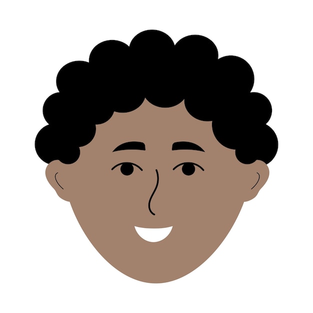 Africanamerican man face in doodle style Colorful avatar of smiling afro guy