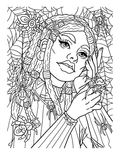 Afro American Woman With Spider Adult Coloring