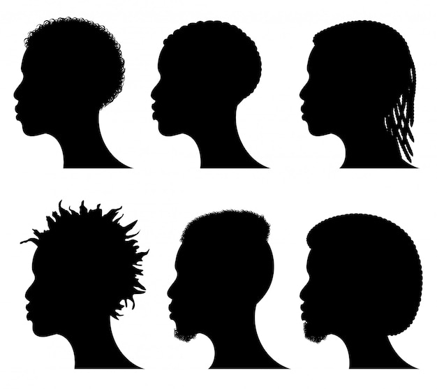 Afro american young men face silhouettes. 