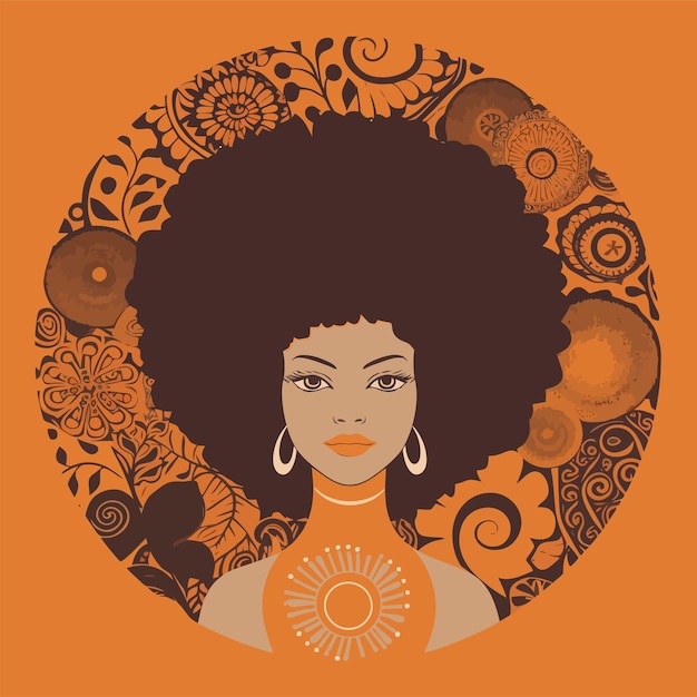 afro black woman vector illustration t shirt logo design 70s inspirated vintage old school design