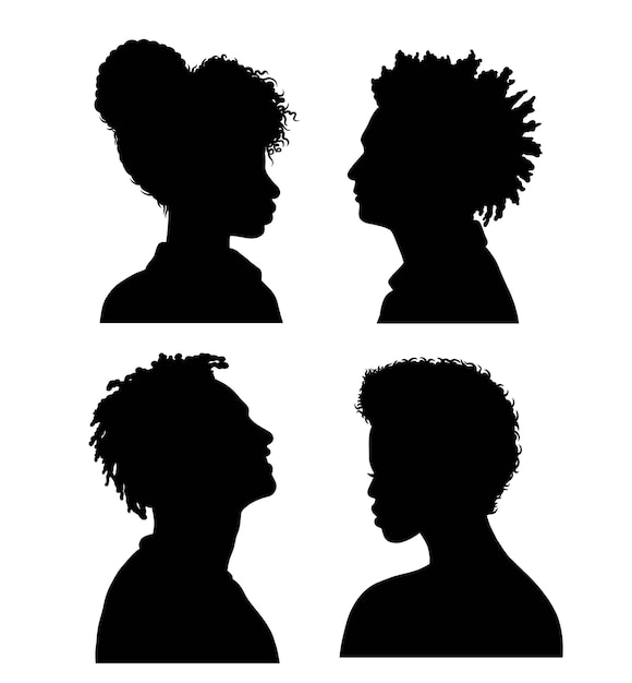 Afro male and female hairstyle silhouette