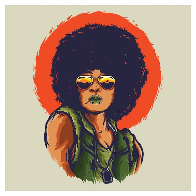 afro woman vietnam war illustration